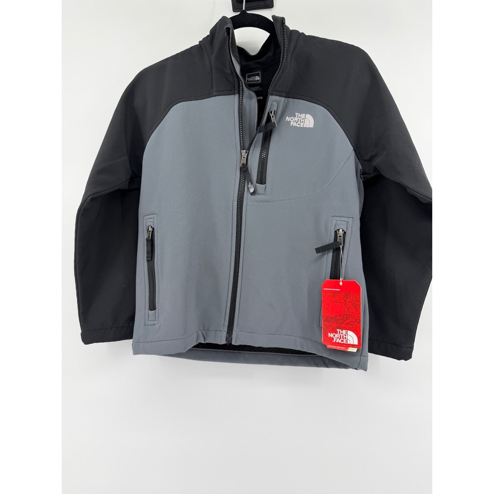 The North Face Boys Shellrock Jacket Size M 10/12 Grey Black Softshell Full Zip